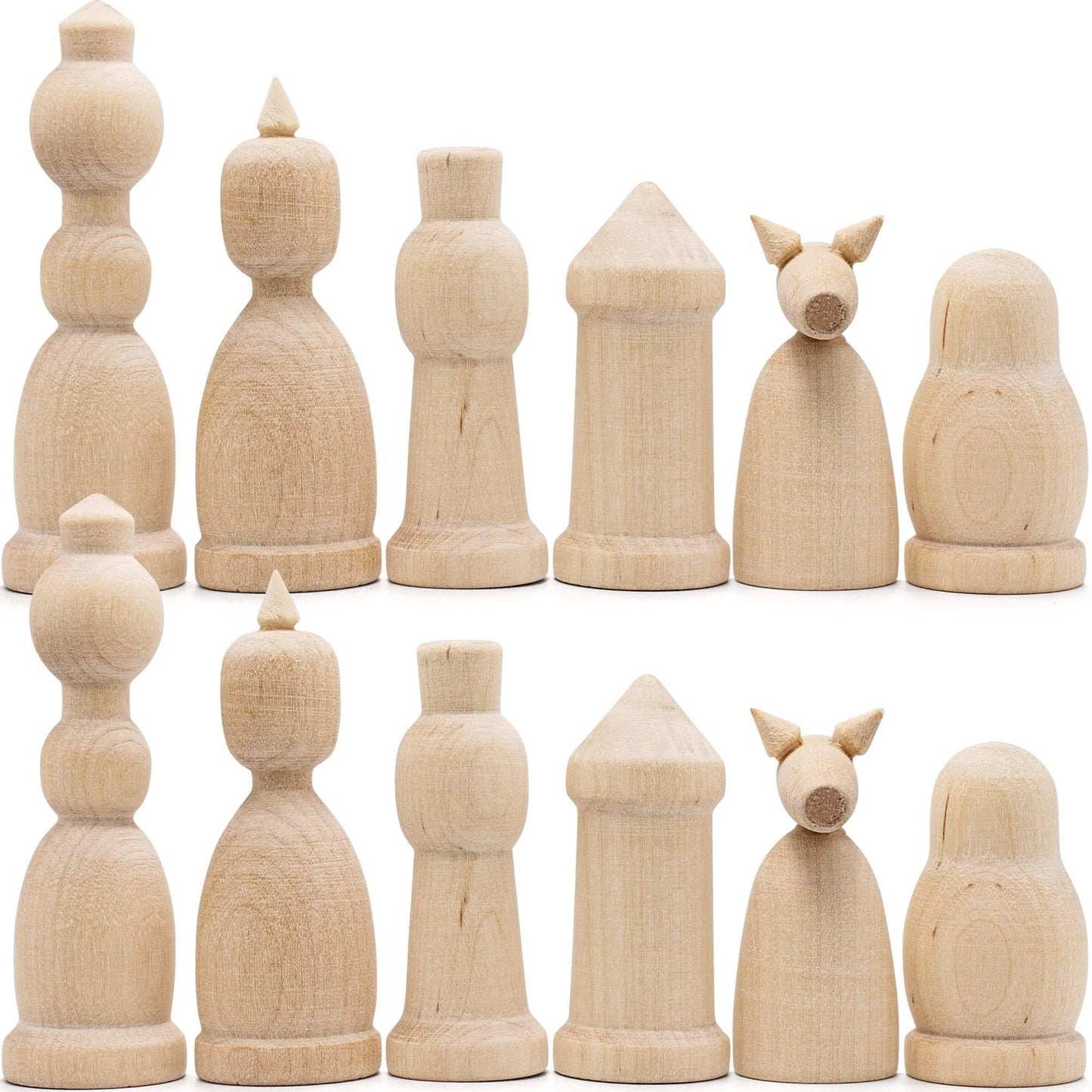 Unfinished Wood Chess Pieces Only Set of 32 Pcs Paint Your Own Chess Set DIY Kit