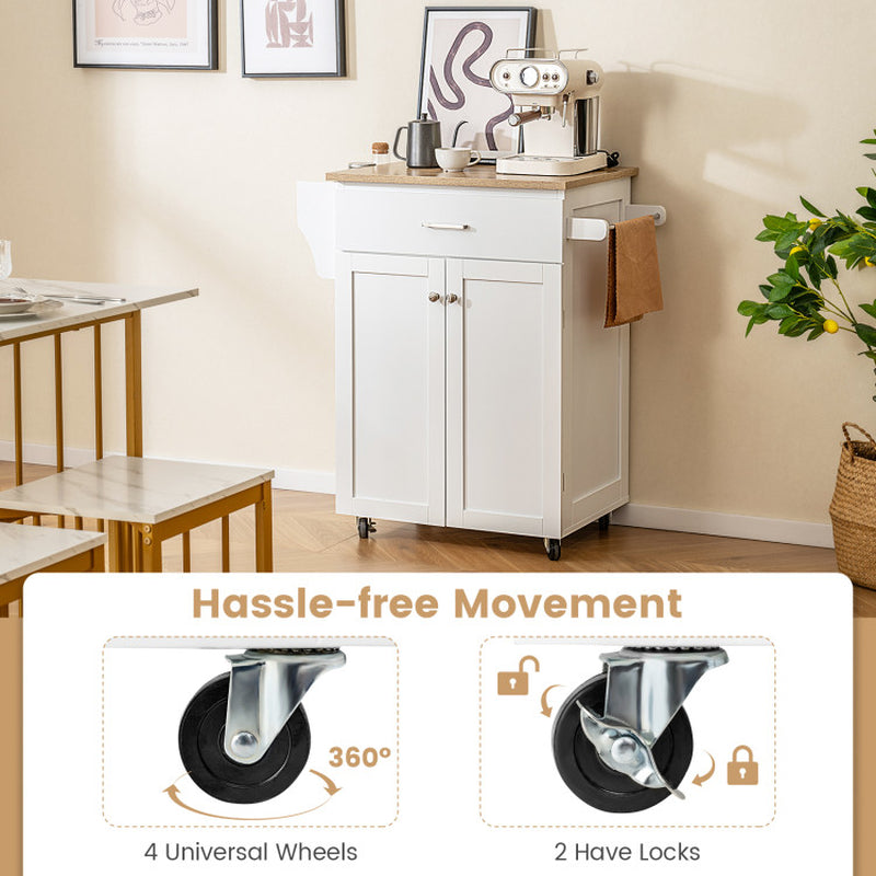 Rolling Kitchen Island with Spice Rack and Adjustable Shelf
