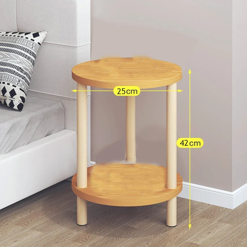 Wooden Modern round Square Bedside Table Double-Layer Nightstand Home Office Bedroom Living Room Sofa Side Table Coffee Table