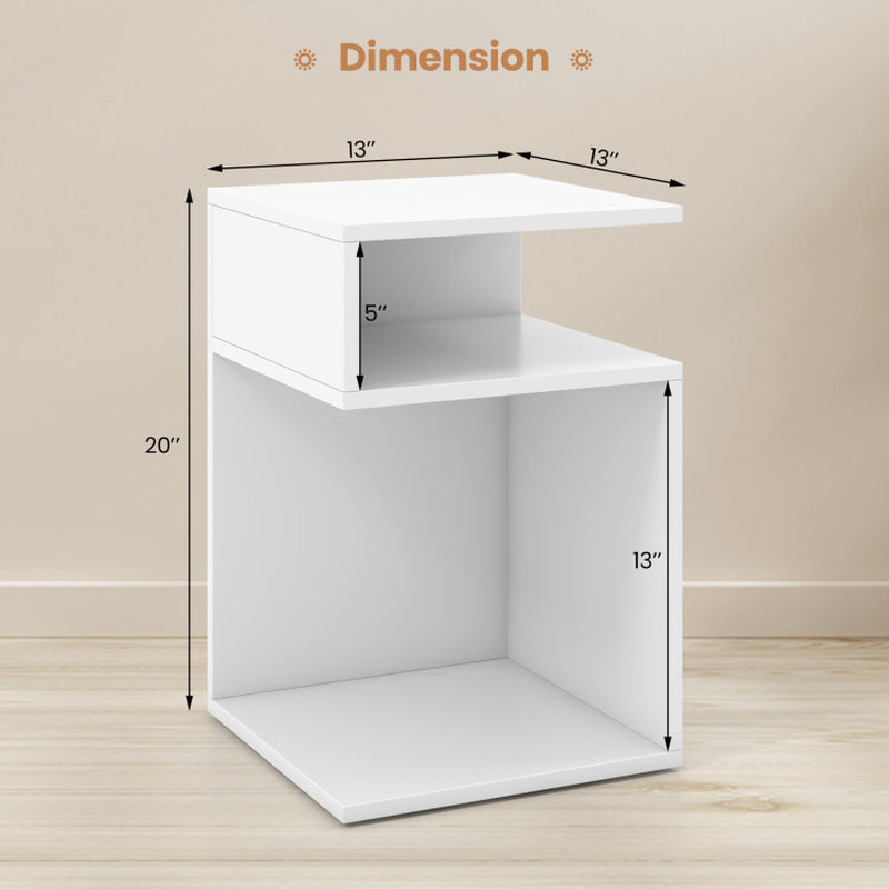 S-Shaped Side Table with Unique S-Shaped Frame and 2 Open Compartments