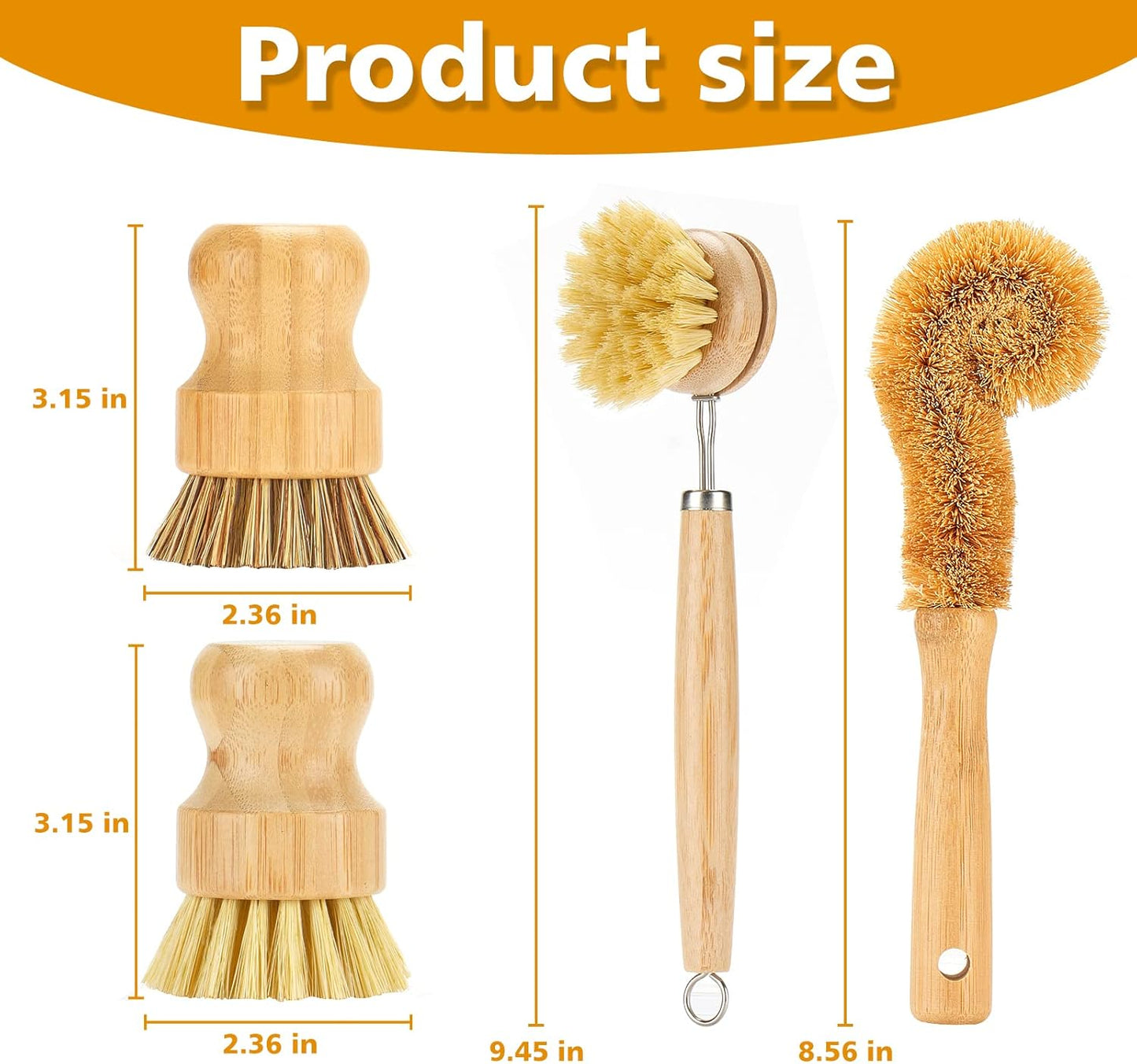 Bamboo Kitchen Scrub Brush Set