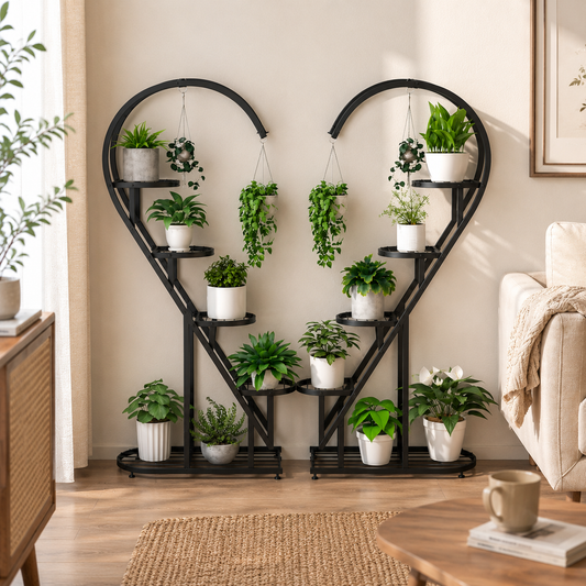 5-Tier Metal Plant Stand Set of 2 with Hanging Hooks