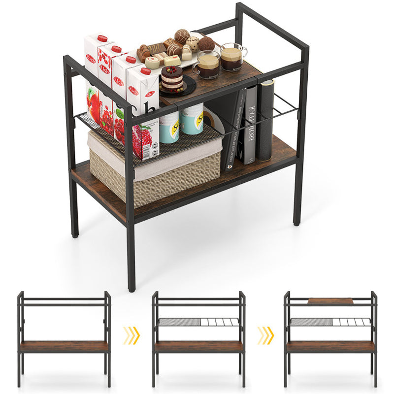 3-Tier Industrial Entryway Table with Removable Panel and Mesh Shelf