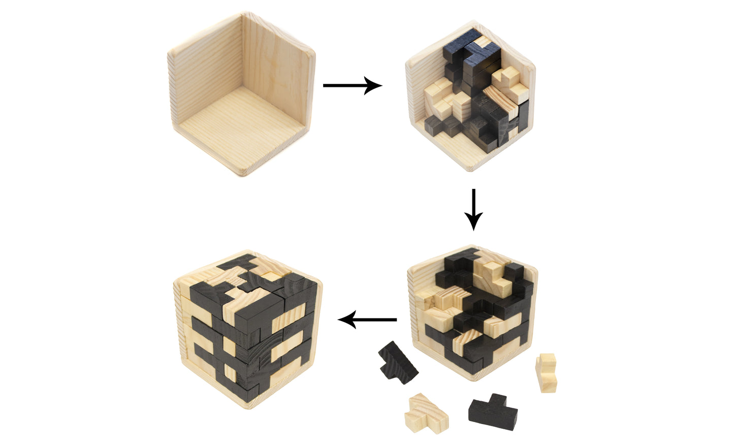 Wooden Intelligence Game 3D Wood Iq Puzzle Brain Teaser Magic Tetris Cube 54 Pc