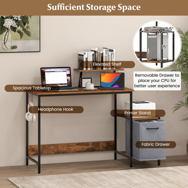 Computer Desk with Reversible Storage Drawer and Moveable Shelf