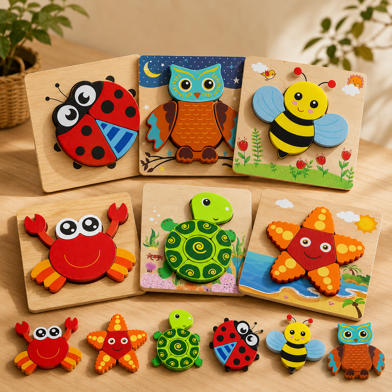 Montessori Wooden Animal Puzzle – Toddler Learning Toy (1-3 Years)
