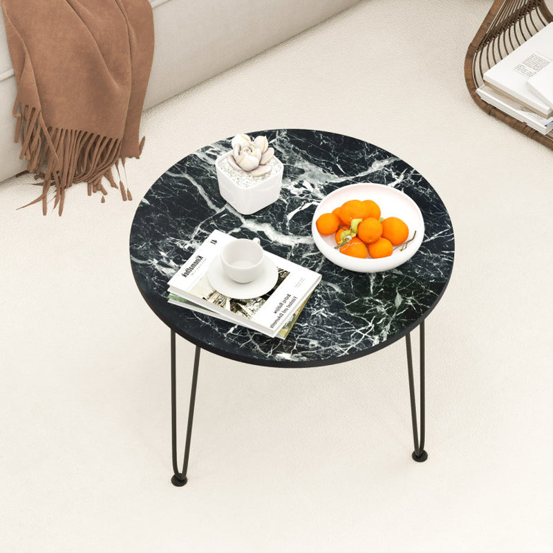 Round Coffee Table with Thickened Tabletop and Metal Tripod Legs