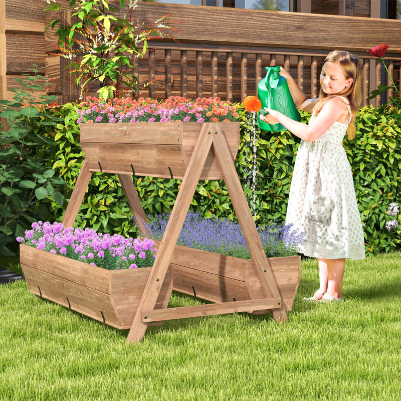 Freestanding Vertical Raised Garden Bed with 3 Wooden Planter Boxes