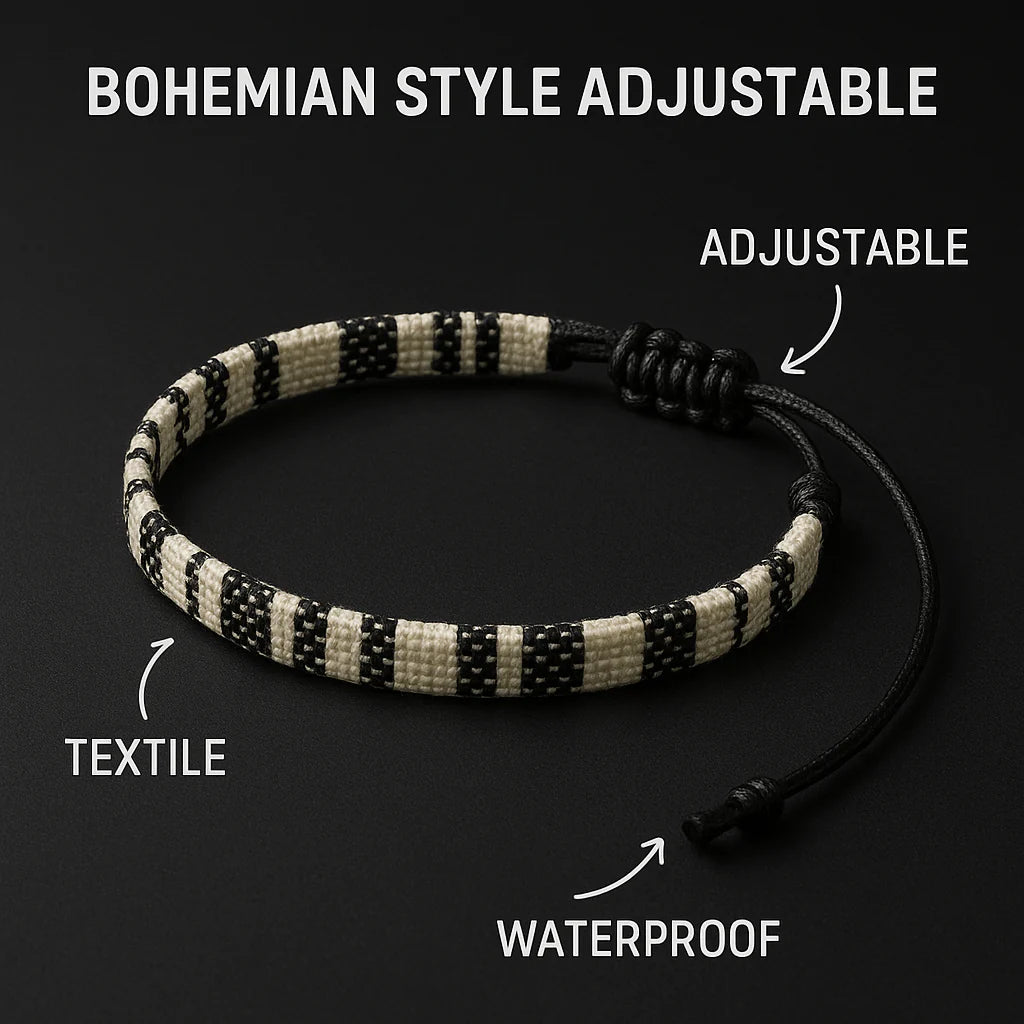 Hand-Woven Bohemian Adjustable Bracelet | Waterproof Woven Cord Jewelry | Christmas & Everyday Wear