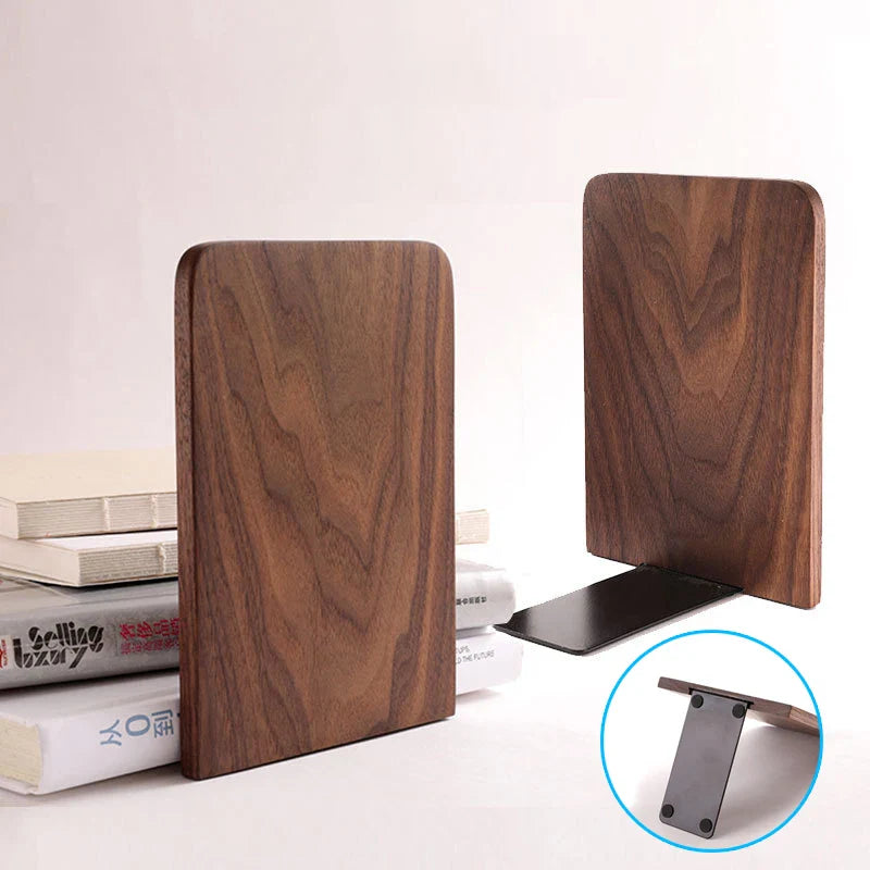 1PC Natural Bamboo Bookend Large Capacity Office Book Ends anti Slip Book Stand Holder Bookshelf Ends for Home Office Library School Study Decoration