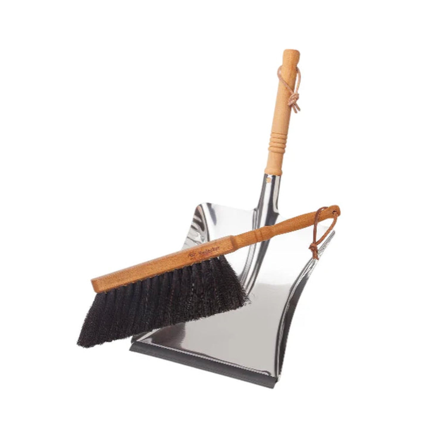 Horsehair Fiber Hand Brush and Dust Pan Set - Wooden Broom and Dustpan Set for Home - Outdoor Dust Pan and Brush - Oiled Beechwood Handles - Large Capacity Stainless Steel Dust Pan