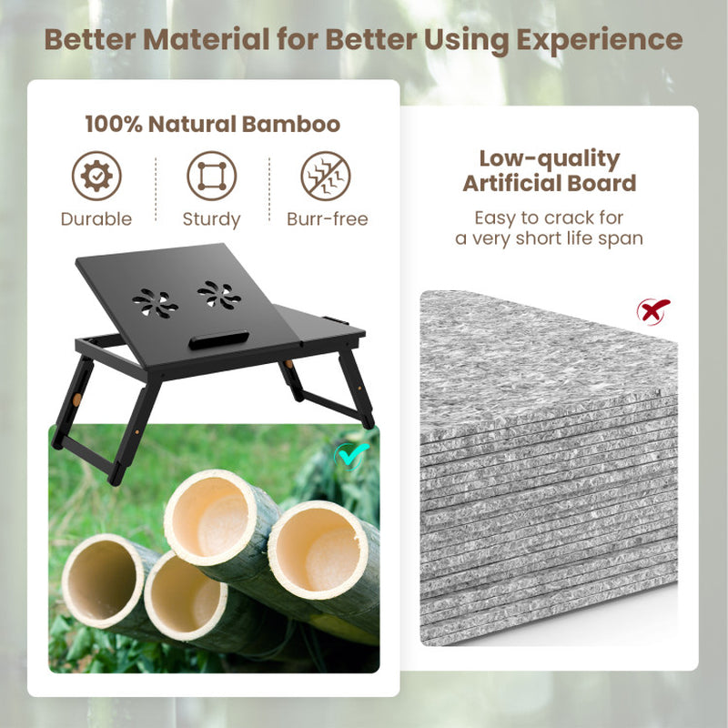Adjustable Bamboo Laptop Desk with Tilting Top and Drawer