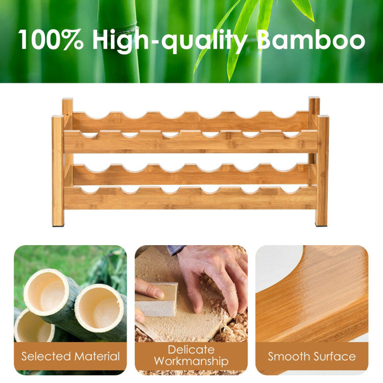 Bamboo 12 Bottles Wine Rack 2-Tier Wine Storage Shelf