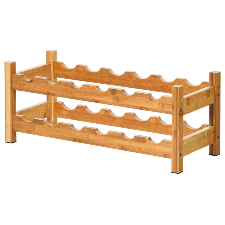 Bamboo 12 Bottles Wine Rack 2-Tier Wine Storage Shelf