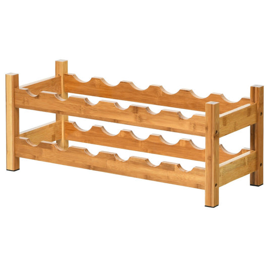 Bamboo 12 Bottles Wine Rack 2-Tier Wine Storage Shelf