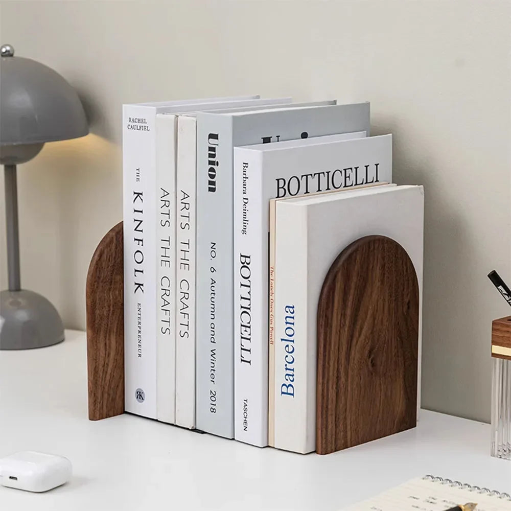 1PC Natural Bamboo Bookend Large Capacity Office Book Ends anti Slip Book Stand Holder Bookshelf Ends for Home Office Library School Study Decoration