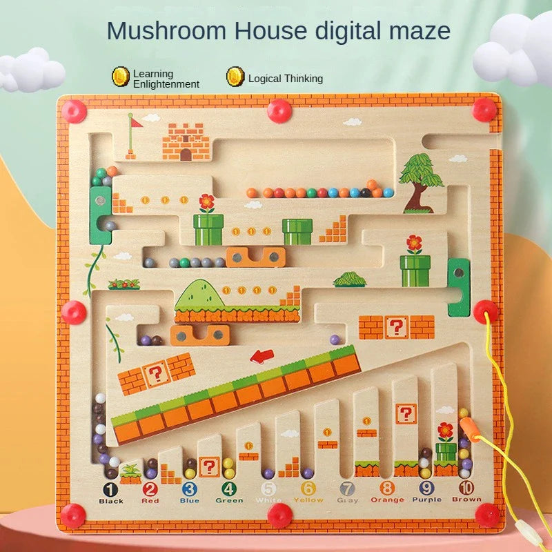 Magnetic Color and Number Maze, Montessori Fine Motor Skills Toys for Girls Boys, Wooden Magnet Maze Board Game, Dinosaur Design Toys for 3 4 5 Years Old Preschool Learning Activities