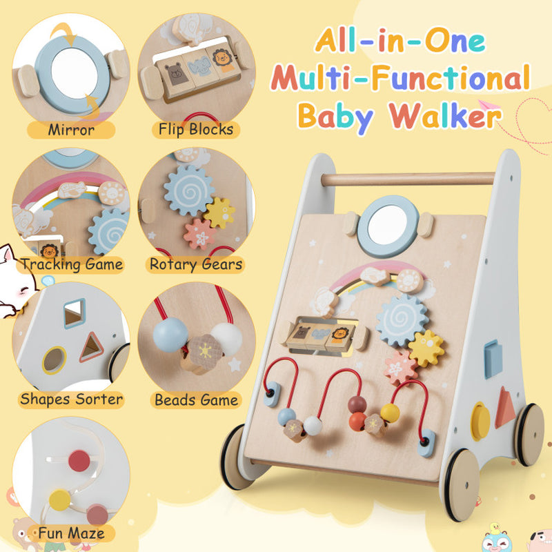 Wooden Baby Walker with Multiple Activities Center for over 1 Year Old