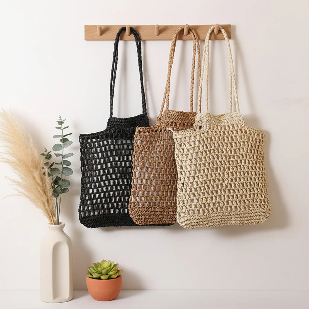 Vacation Beach Bag Shoulder Hollow Out Cutout Out Straw Bag Special Interest Design