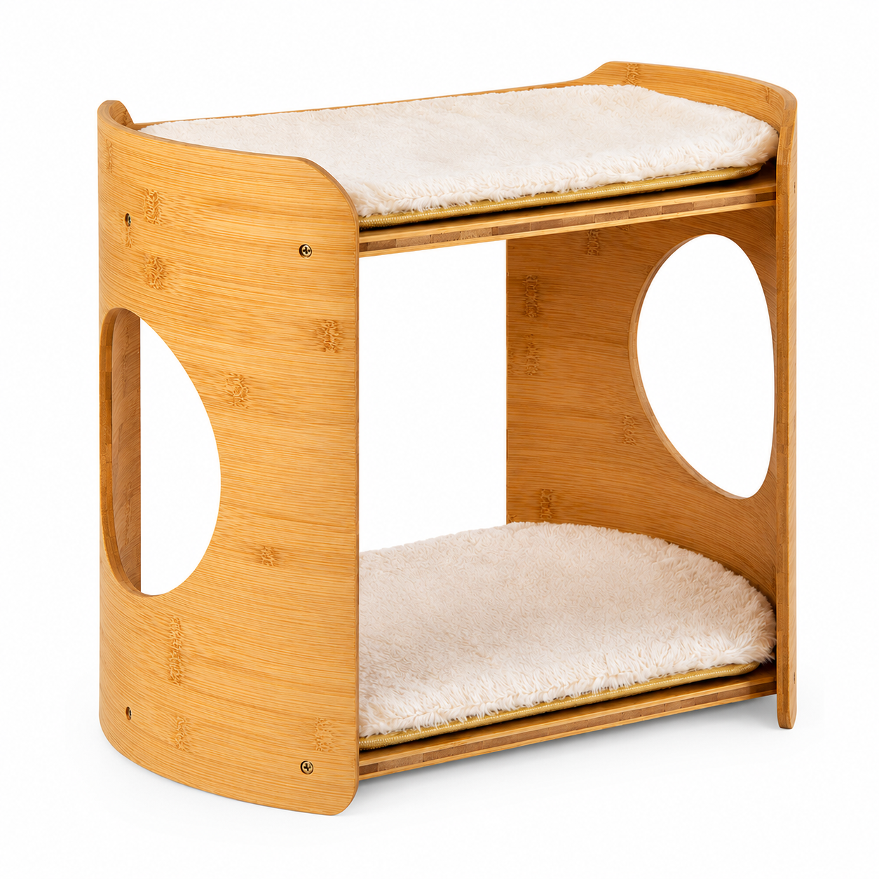 2-Tier Bamboo Cat Tree Indoor Cats with Plush Mats and Cat Holes
