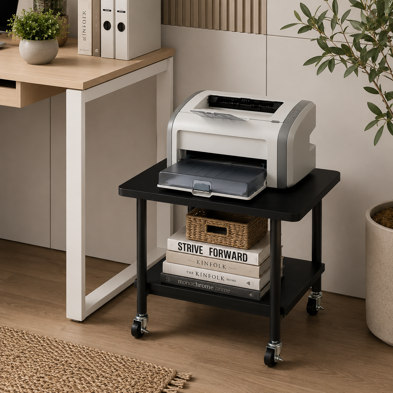 2-Tier Rolling Cart with Storage Shelf and Lockable Wheels