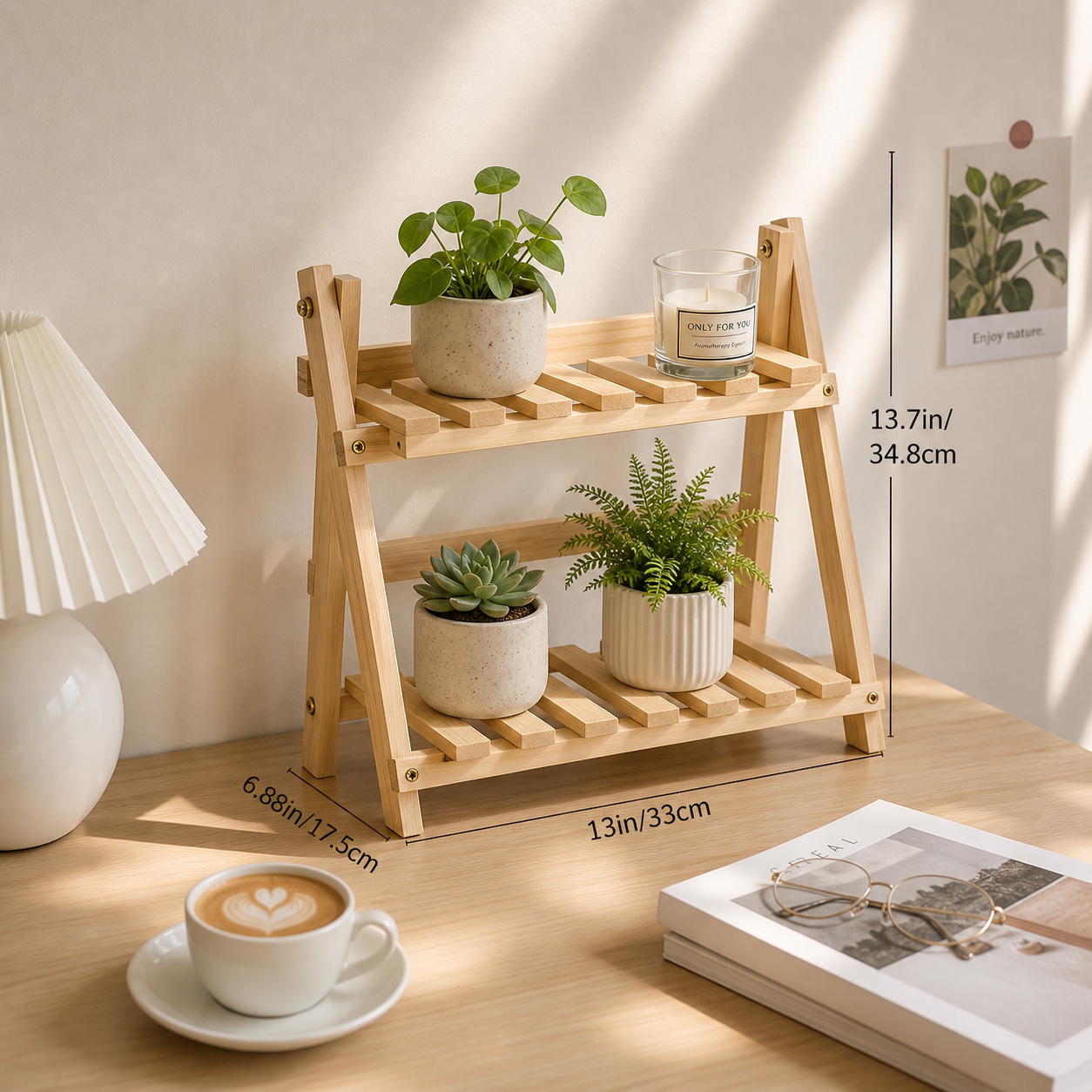 2-Tier Wooden Display Stand for Desk and Shelf Organization