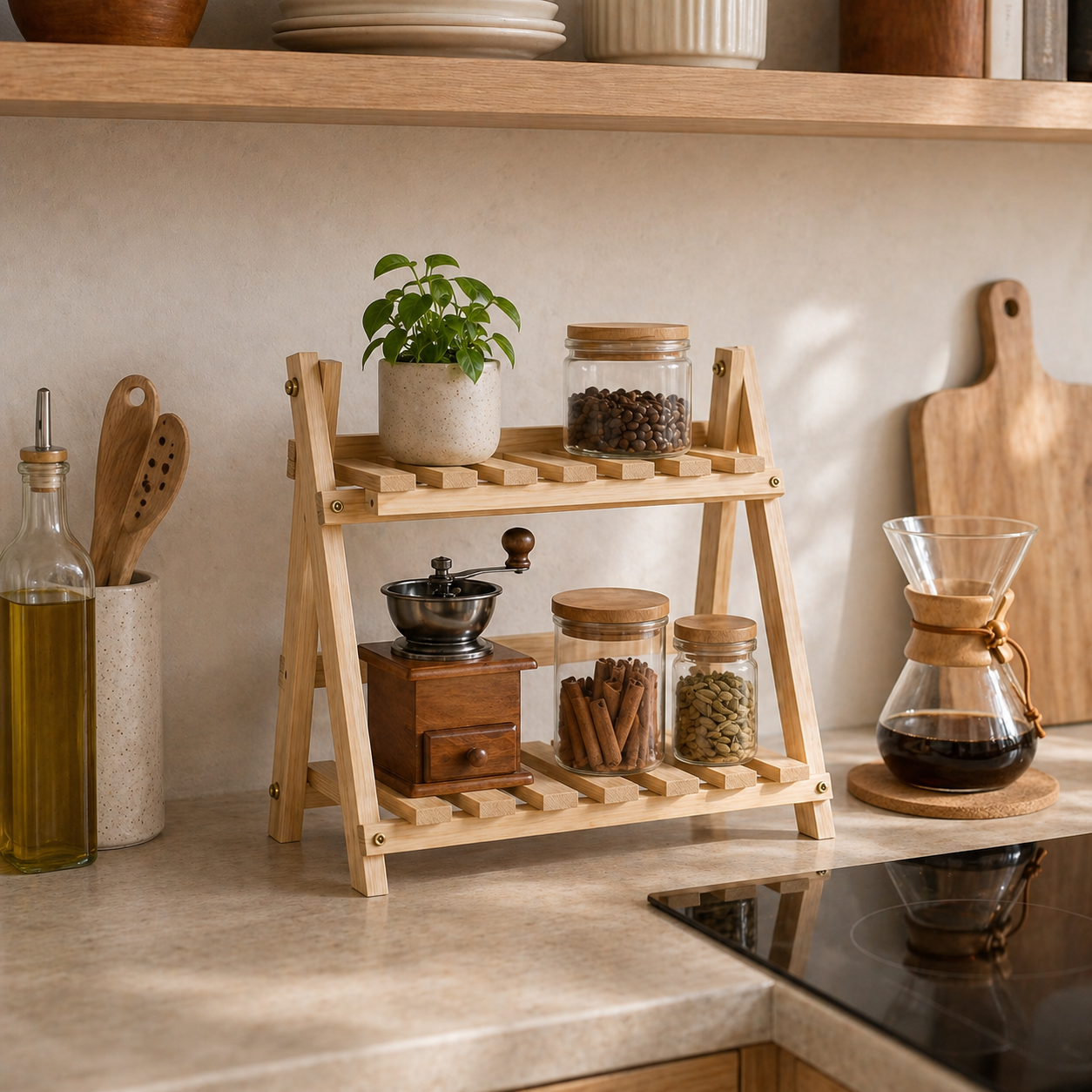2-Tier Wooden Display Stand for Desk and Shelf Organization