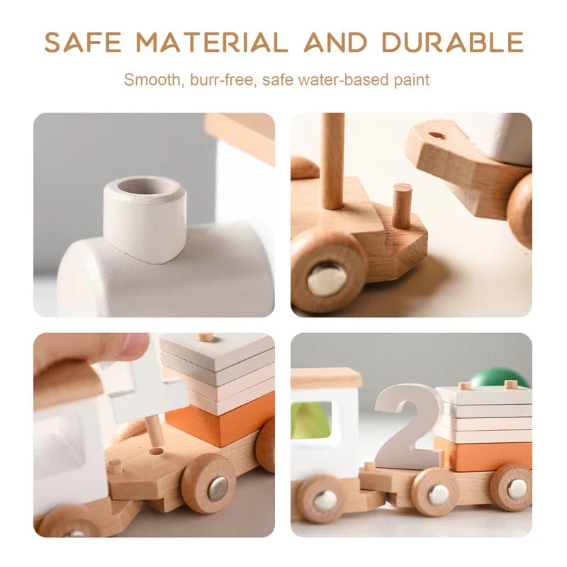 Wooden Train Set for Baby Toys with Numbers and Blocks Train Toy 12 PCS for Toddler Boys and Girls 1 2 3 4 5 Birthday Toys