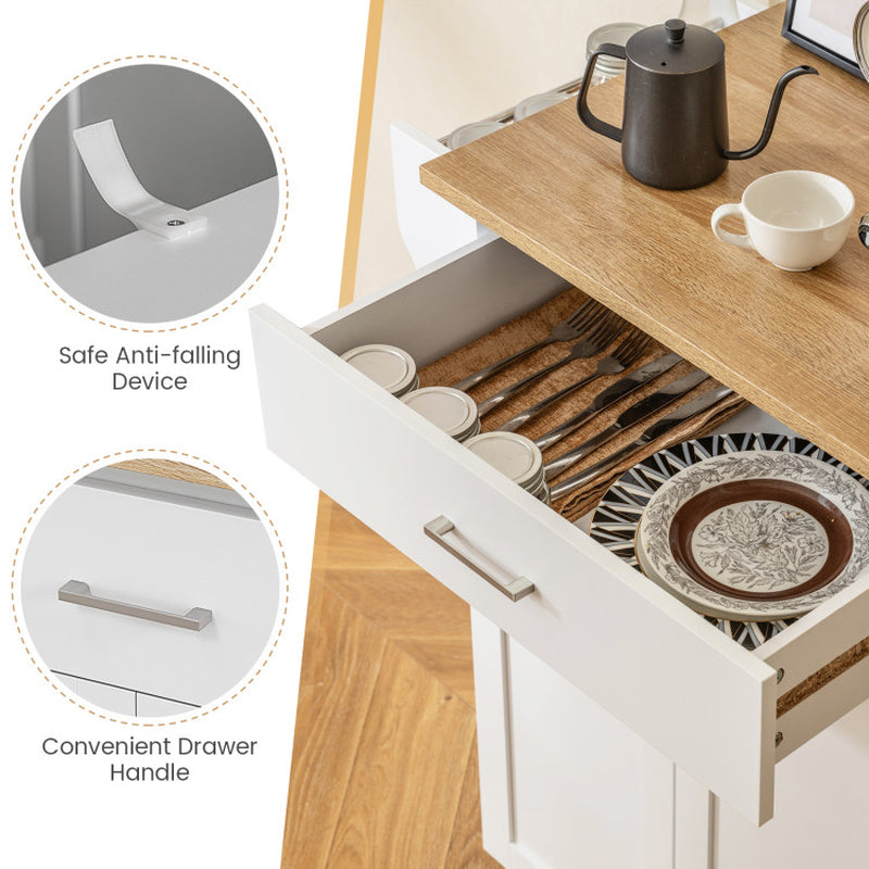 Rolling Kitchen Island with Spice Rack and Adjustable Shelf