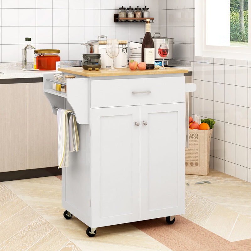 Rolling Kitchen Island with Spice Rack and Adjustable Shelf