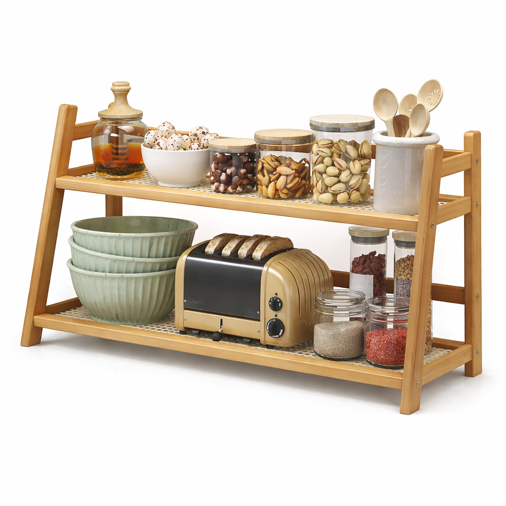 2-Tier Bamboo Kitchen Counter Organizer Shelf for Coffee Bar