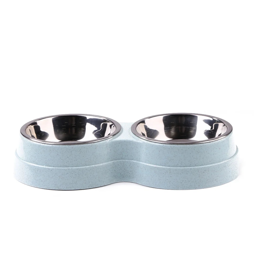 Dog Double Bowl Stainless Steel Feeder for Pets, Blue