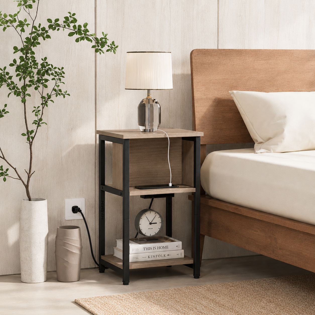 3-Tier End Table with USB Ports and Power Outlets
