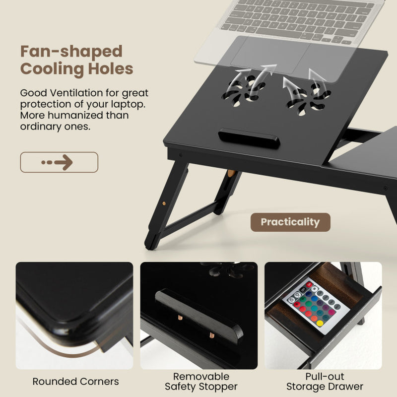Adjustable Bamboo Laptop Desk with Tilting Top and Drawer