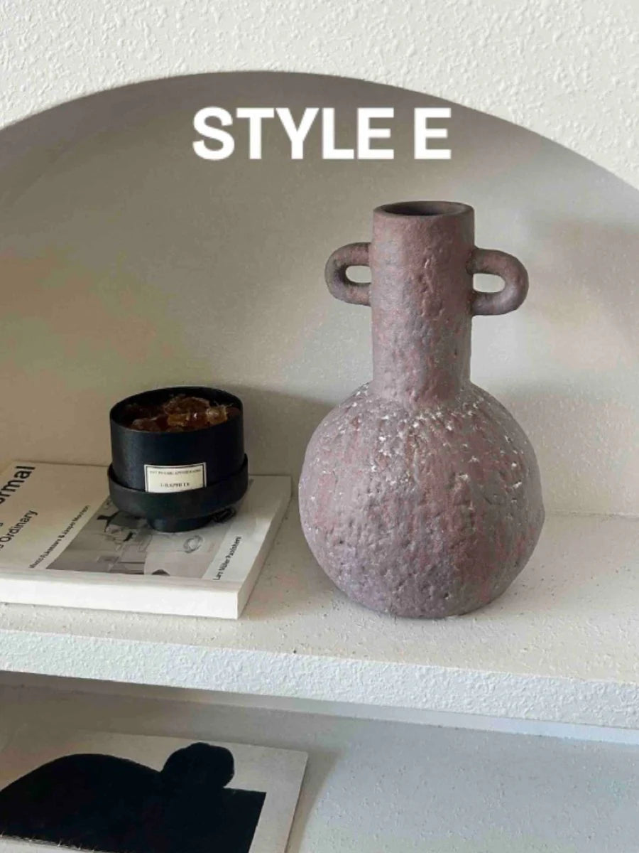 Handmade Wabi Sabi Abstract Pottery Vase, Crude Rustic Decorative Flower Vessel