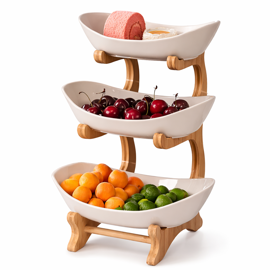 3-Tier Ceramic Fruit Stand – Modern Snack & Candy Display