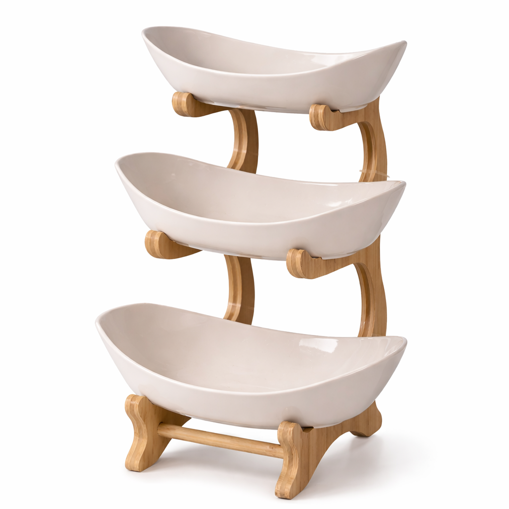 3-Tier Ceramic Fruit Stand – Modern Snack & Candy Display
