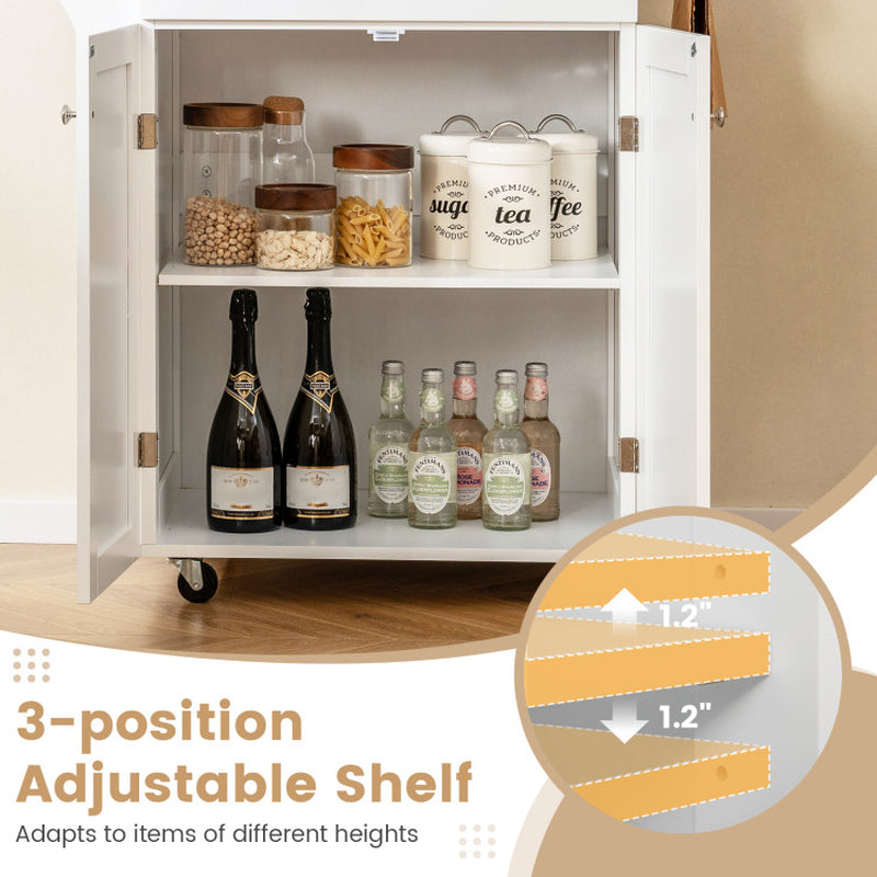 Rolling Kitchen Island with Spice Rack and Adjustable Shelf