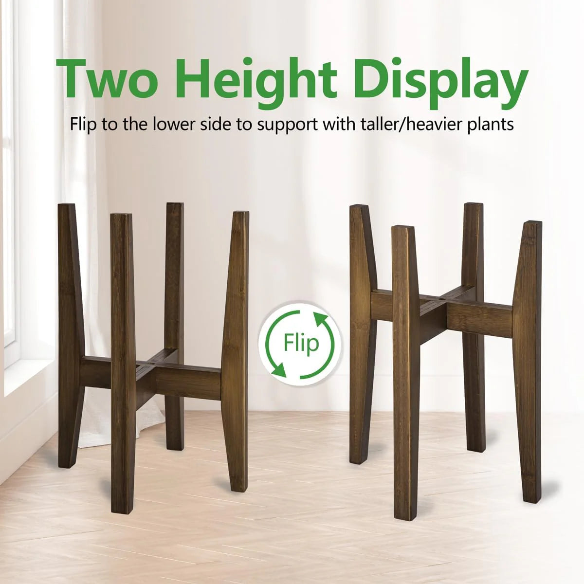 Adjustable Plant Stand, Bamboo Mid Century Modern Indoor Plants Stands, Corner Flower Holder for Living Room, Fits 8 to 12 Inches Pots, (Pot & Plant Not Included)(Walnut, 1 Pack)
