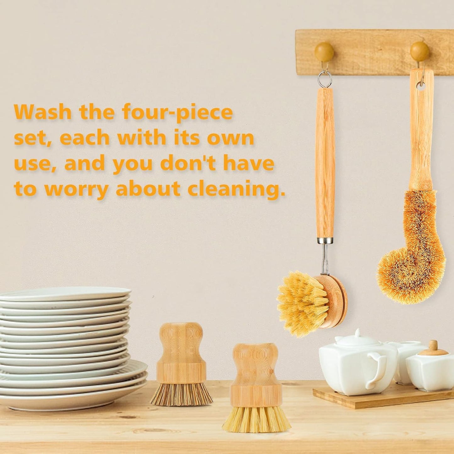 Bamboo Kitchen Scrub Brush Set