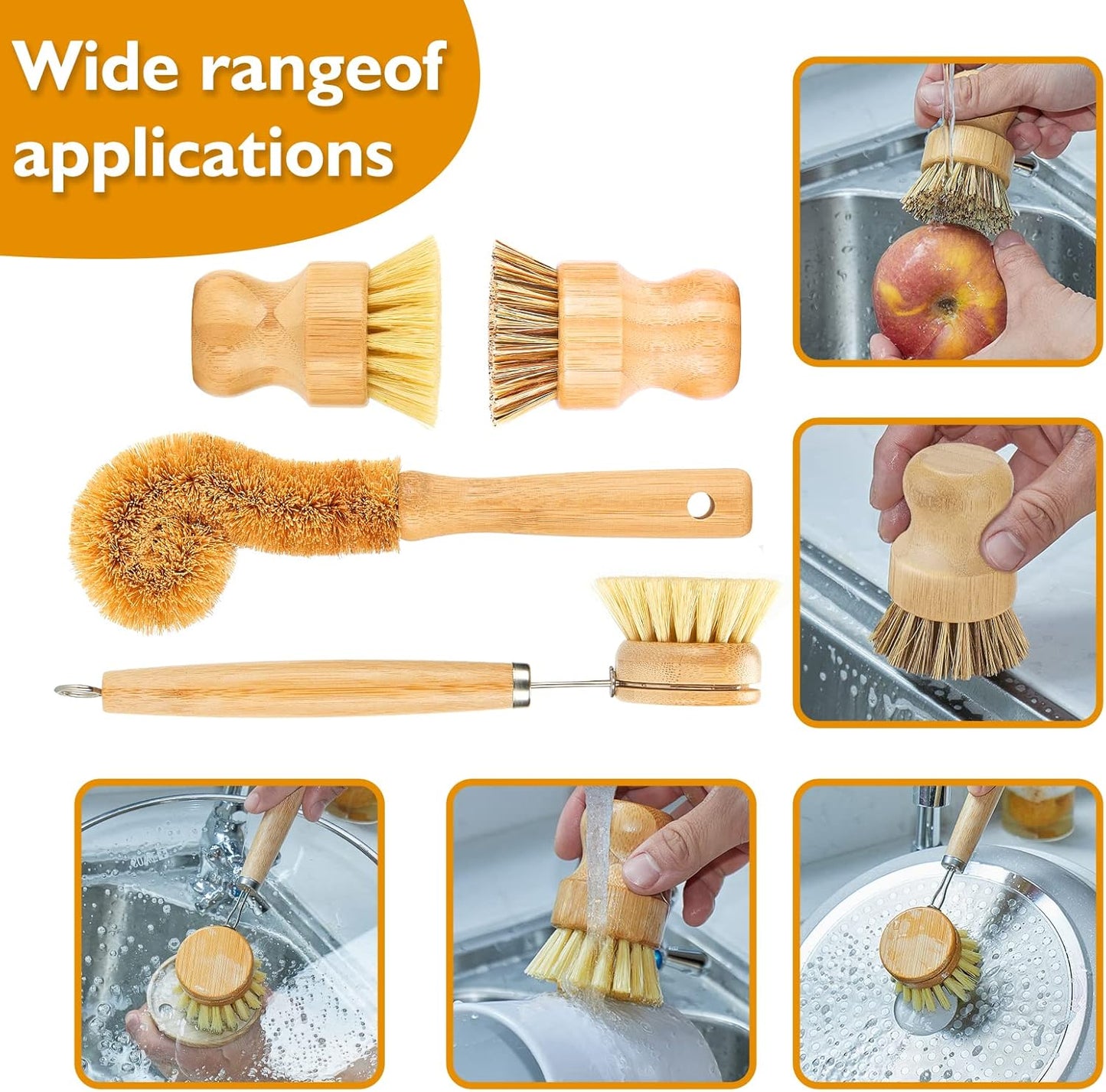 Bamboo Kitchen Scrub Brush Set