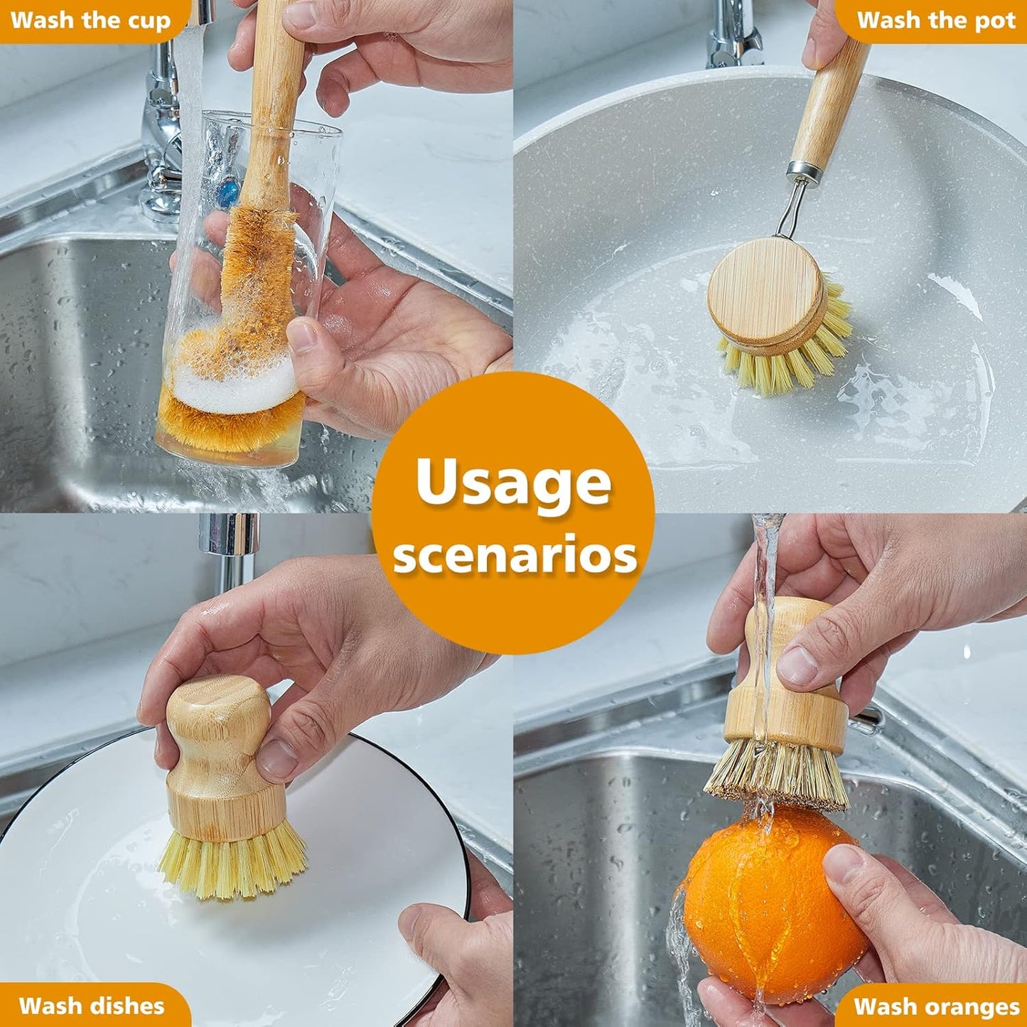Bamboo Kitchen Scrub Brush Set