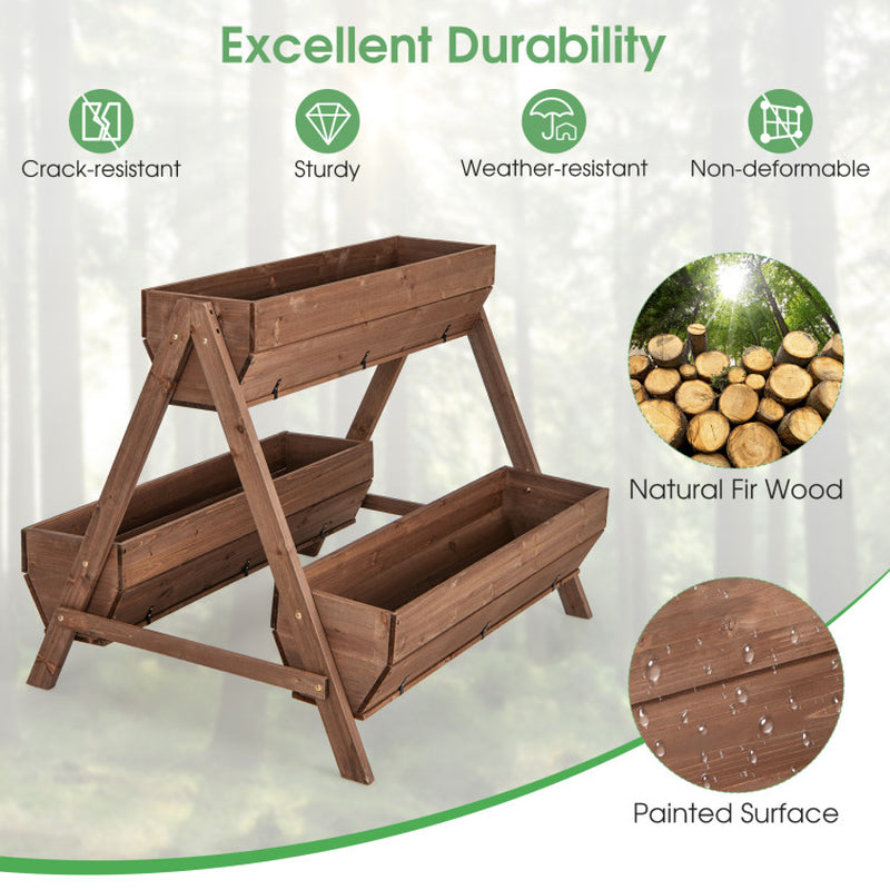 Freestanding Vertical Raised Garden Bed with 3 Wooden Planter Boxes
