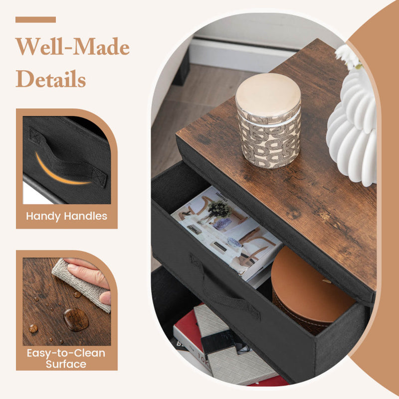 2-Drawer Nightstand with Removable Fabric Bins and Pull Handles