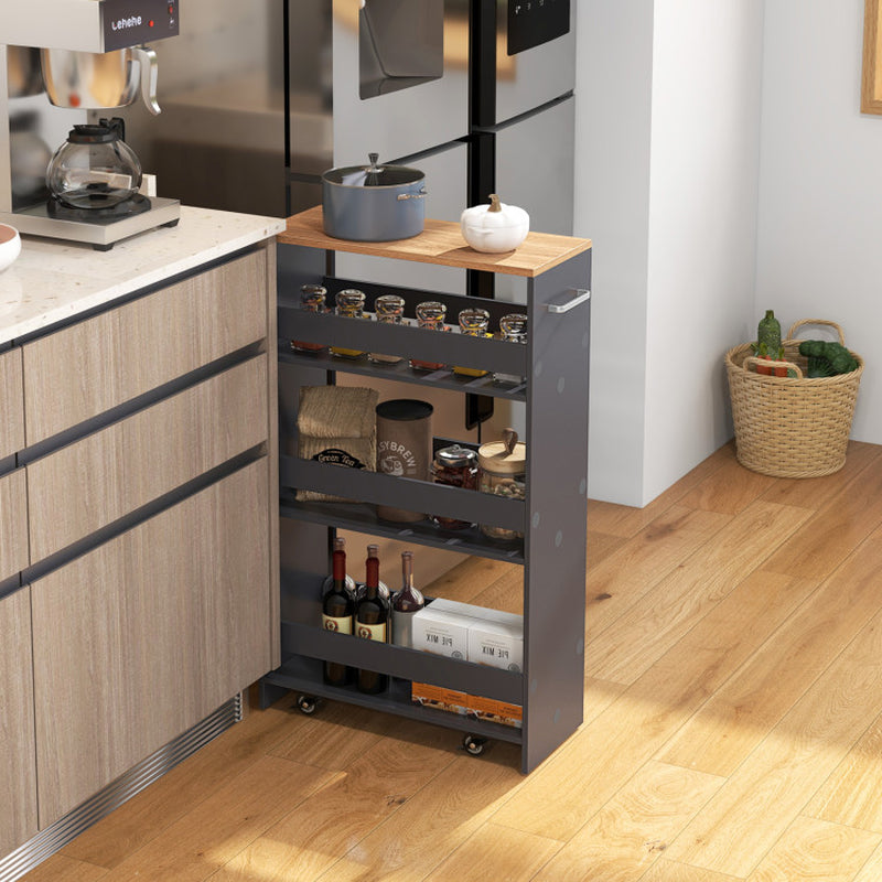 4-Tier Rolling Storage Cart Slim Kitchen Cart on Wheels with Open Shelves and Handle