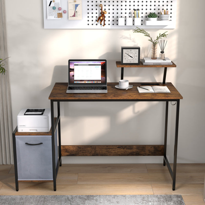 Computer Desk with Reversible Storage Drawer and Moveable Shelf