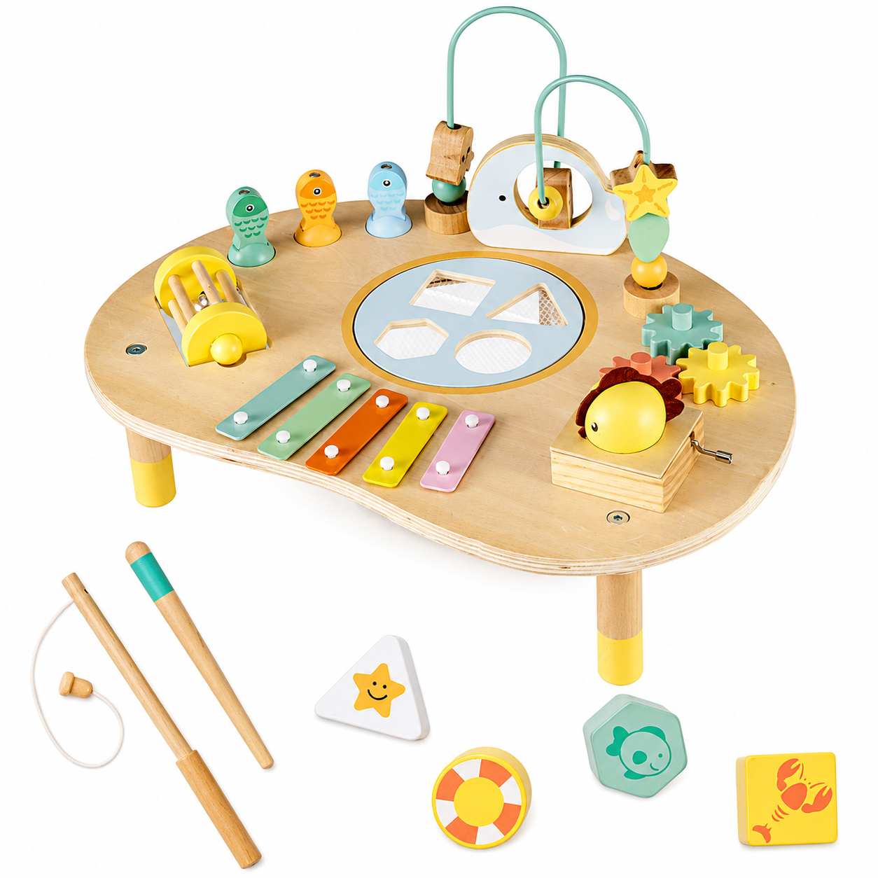 7-in-1 Montessori Activity Table Wooden Sensory Toy 12 Months+