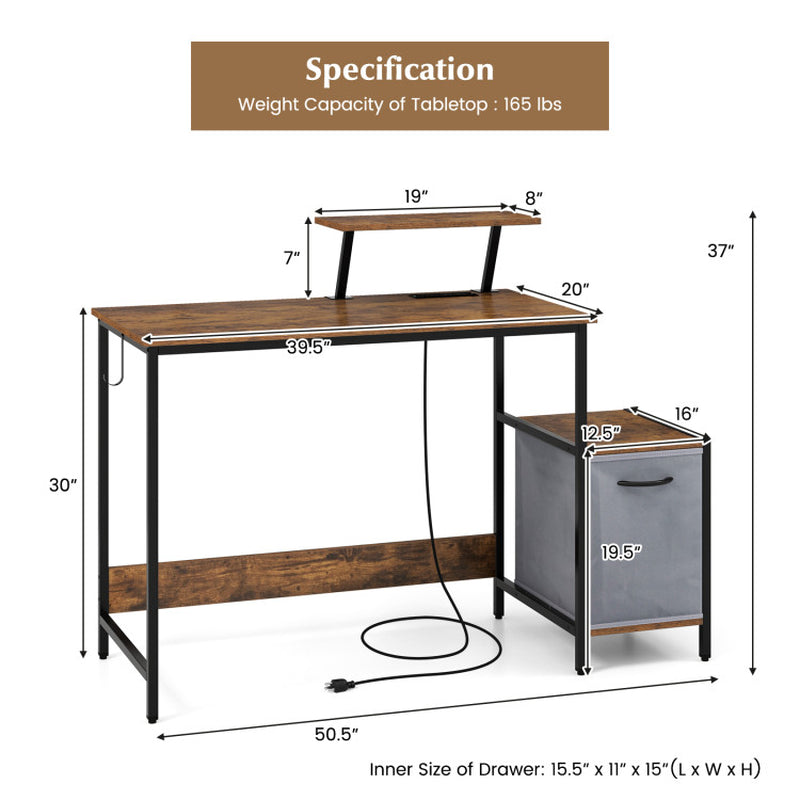 Computer Desk with Reversible Storage Drawer and Moveable Shelf
