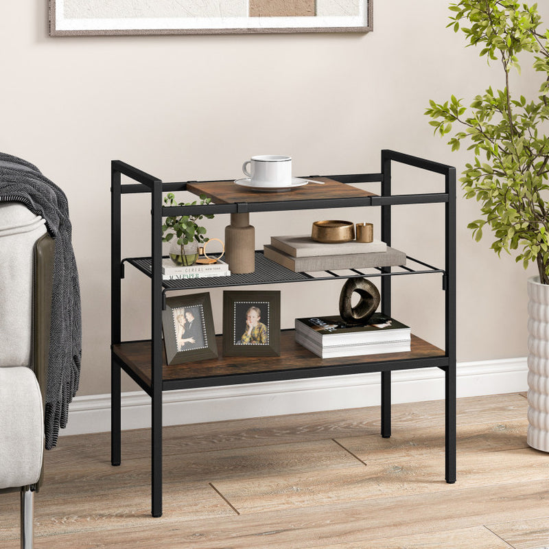 3-Tier Industrial Entryway Table with Removable Panel and Mesh Shelf