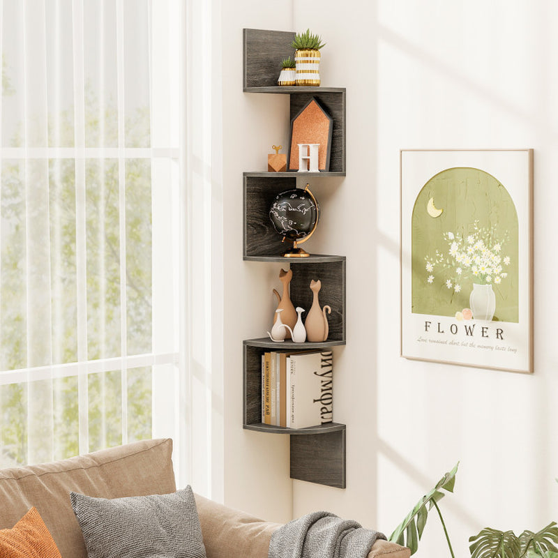 5-Tier Corner Shelf Floating Bookshelf Wall Mounted Storage Organizer